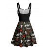 Robe gothique à imprimé tête de mort, plante, champignon, buste froncé, col en cœur, coupe trapèze, mini robe de vacances - Noir XXXXXL | US 20