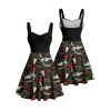 Robe gothique à imprimé tête de mort, plante, champignon, buste froncé, col en cœur, coupe trapèze, mini robe de vacances - Noir XXXXXL | US 20