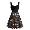 Robe gothique à imprimé tête de mort, plante, champignon, buste froncé, col en cœur, coupe trapèze, mini robe de vacances - Noir XXXXXL | US 20