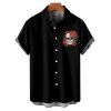 Chemise gothique à manches courtes et boutons pour homme, imprimé tête de mort rétro, motif feuilles de rose, style vacances - Noir 5XL