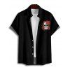 Chemise gothique à manches courtes et boutons pour homme, imprimé tête de mort rétro, motif feuilles de rose, style vacances - Noir 5XL