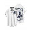 Chemise de vacances pour homme à imprimé cartes à jouer poulpe, boutonnée, retroussée, manches courtes, décontractée - Blanc 5XL