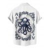 Chemise de vacances pour homme à imprimé cartes à jouer poulpe, boutonnée, retroussée, manches courtes, décontractée - Blanc 5XL