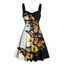 Robe gothique monochrome à imprimé papillon et tête de mort, buste froncé, décolleté en cœur, mini robe de vacances trapèze - Bleu XXXXXL | US 20
