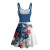 Robe de plage courte à imprimé floral et vagues de poulpe, buste froncé, décolleté en cœur, coupe trapèze - Bleu profond XXXXXL | US 20