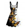 Robe gothique monochrome à imprimé papillon et tête de mort, buste froncé, décolleté en cœur, mini robe de vacances trapèze - Noir S | US 4