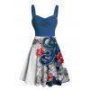 Robe de plage courte à imprimé floral et vagues de poulpe, buste froncé, décolleté en cœur, coupe trapèze - Bleu profond XXXXXL | US 20