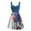 Robe de plage courte à imprimé floral et vagues de poulpe, buste froncé, décolleté en cœur, coupe trapèze - Bleu profond XXXXXL | US 20