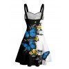 Robe gothique monochrome à imprimé papillon et tête de mort, buste froncé, décolleté en cœur, mini robe de vacances trapèze - Bleu XXXXXL | US 20