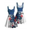 Robe de plage courte à imprimé floral et vagues de poulpe, buste froncé, décolleté en cœur, coupe trapèze - Bleu profond XXXXXL | US 20