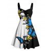 Robe gothique monochrome à imprimé papillon et tête de mort, buste froncé, décolleté en cœur, mini robe de vacances trapèze - Bleu XXXXXL | US 20