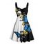 Robe gothique monochrome à imprimé papillon et tête de mort, buste froncé, décolleté en cœur, mini robe de vacances trapèze - Bleu XXXXXL | US 20
