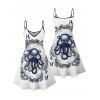 Robe de vacances à imprimé cartes à jouer poulpe, bretelles spaghetti, col en V, coupe trapèze, mini, décontractée - Blanc XXXXXL | US 20