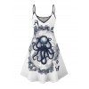 Robe de vacances à imprimé cartes à jouer poulpe, bretelles spaghetti, col en V, coupe trapèze, mini, décontractée - Blanc XXXXXL | US 20