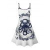 Robe de vacances à imprimé cartes à jouer poulpe, bretelles spaghetti, col en V, coupe trapèze, mini, décontractée - Blanc XXXXXL | US 20