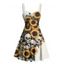 Robe gothique à imprimé feuilles et crânes de tournesol, buste froncé, col en cœur, coupe trapèze, mini robe de vacances - Beige XXXXXL | US 20