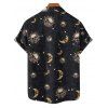 Chemise gothique à manches courtes et boutons, motif soleil, lune, étoiles et crânes, idéale pour les fêtes - Noir 5XL