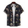 Chemise gothique à manches courtes et boutons, motif soleil, lune, étoiles et crânes, idéale pour les fêtes - Noir 5XL