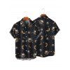 Chemise gothique à manches courtes et boutons, motif soleil, lune, étoiles et crânes, idéale pour les fêtes - Noir 5XL