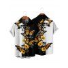 Chemise gothique monochrome à imprimé tête de mort et papillon pour homme, boutonnée, retroussée, manches courtes, idéale pour les fêtes - Noir 5XL