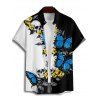 Chemise gothique monochrome à imprimé tête de mort et papillon pour homme, boutonnée, retroussée, manches courtes, idéale pour les fêtes - Bleu 5XL