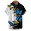 Chemise gothique monochrome à imprimé tête de mort et papillon pour homme, boutonnée, retroussée, manches courtes, idéale pour les fêtes - Bleu 5XL