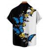 Chemise gothique monochrome à imprimé tête de mort et papillon pour homme, boutonnée, retroussée, manches courtes, idéale pour les fêtes - Bleu 5XL