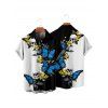 Chemise gothique monochrome à imprimé tête de mort et papillon pour homme, boutonnée, retroussée, manches courtes, idéale pour les fêtes - Bleu 5XL