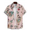 Chemise vintage à manches courtes et boutons pour homme, motif tête de mort et sirène, style vacances - Rose clair 5XL
