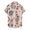 Chemise vintage à manches courtes et boutons pour homme, motif tête de mort et sirène, style vacances - Rose clair 5XL