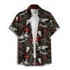 Chemise gothique à manches courtes et boutons pour homme, motif tête de mort, plante, champignon, vacances - Noir 5XL