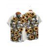 Chemise gothique à manches courtes et boutons pour homme, imprimé feuilles et crânes de tournesol, style vacances - Beige 5XL