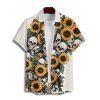 Chemise gothique à manches courtes et boutons pour homme, imprimé feuilles et crânes de tournesol, style vacances - Beige 5XL
