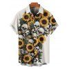 Chemise gothique à manches courtes et boutons pour homme, imprimé feuilles et crânes de tournesol, style vacances - Beige 5XL