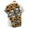 Chemise gothique à manches courtes et boutons pour homme, imprimé feuilles et crânes de tournesol, style vacances - Beige 5XL