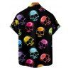 Chemise gothique à imprimé tête de mort colorée pour homme, boutonnée, retroussée, manches courtes, pour les fêtes - multicolor 5XL