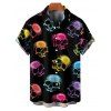 Chemise gothique à imprimé tête de mort colorée pour homme, boutonnée, retroussée, manches courtes, pour les fêtes - multicolor 5XL
