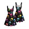 Robe gothique à imprimé tête de mort colorée, buste froncé, col en cœur, mini robe de vacances trapèze - multicolor XXXXXL | US 20