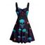 Robe gothique à imprimé tête de mort et toile d'araignée, buste froncé, décolleté en cœur, mini robe de vacances trapèze - Noir S | US 4