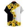 Chemise de vacances à motif tournesol pour homme, couleur contrastée, boutonnée, retroussée, manches courtes, décontractée - Noir 5XL