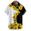 Chemise de vacances à motif tournesol pour homme, couleur contrastée, boutonnée, retroussée, manches courtes, décontractée - Noir 5XL