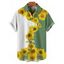 Chemise de vacances à motif tournesol pour homme, couleur contrastée, boutonnée, retroussée, manches courtes, décontractée - Noir 5XL