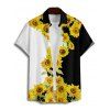 Chemise de vacances à motif tournesol pour homme, couleur contrastée, boutonnée, retroussée, manches courtes, décontractée - Noir 5XL