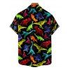 Chemise gothique à imprimé dinosaure coloré pour homme, boutonnée, retroussée, manches courtes, pour les fêtes - Noir 5XL