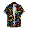 Chemise gothique à imprimé dinosaure coloré pour homme, boutonnée, retroussée, manches courtes, pour les fêtes - Noir 5XL