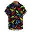 Chemise gothique à imprimé dinosaure coloré pour homme, boutonnée, retroussée, manches courtes, pour les fêtes - Noir 5XL