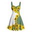 Robe de vacances à motif tournesol, couleur contrastée, buste froncé, col en cœur, mini-robe décontractée trapèze - Noir XXXXXL | US 20