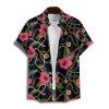 Chemise de vacances à motif floral et chaîne pour homme, boutonnée, retroussée, manches courtes, décontractée - Noir 5XL
