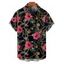Chemise de vacances à motif floral et chaîne pour homme, boutonnée, retroussée, manches courtes, décontractée - Noir 5XL
