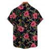 Chemise de vacances à motif floral et chaîne pour homme, boutonnée, retroussée, manches courtes, décontractée - Noir 5XL